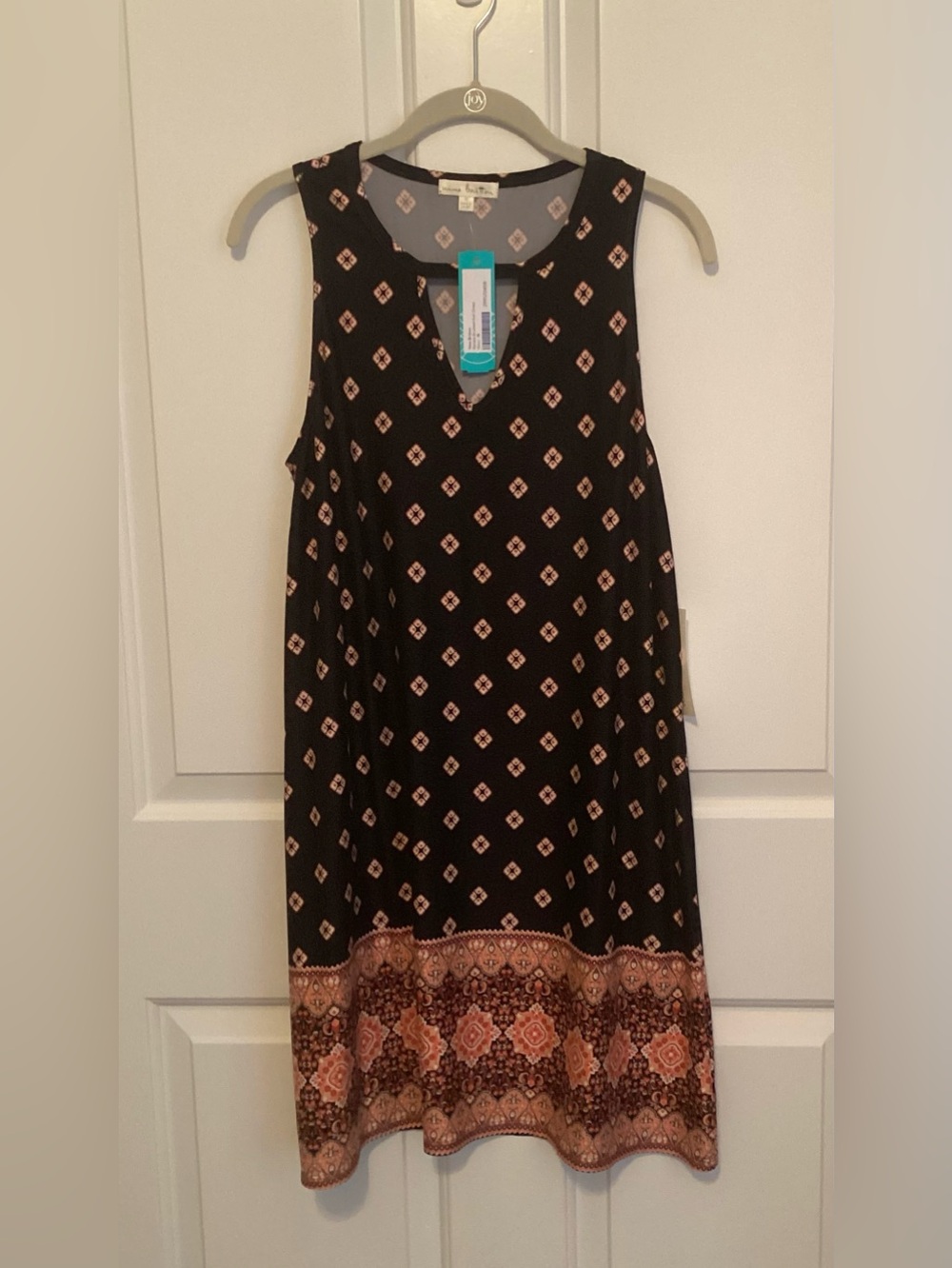 nine britton Navy Dress with Pink Border Print